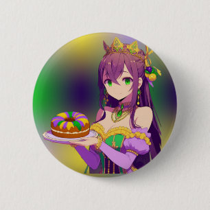 Bóton Redondo 5.08cm Bolo Rei Anime Mardi Gras