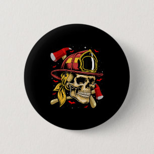 Bóton Redondo 5.08cm Bombeiro Skull Firefighter Skeleton Halloween Cost