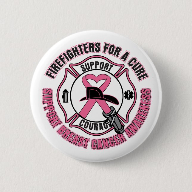 Bóton Redondo 5.08cm Bombeiros Para Um Cancer De Mama Curto (Frente)