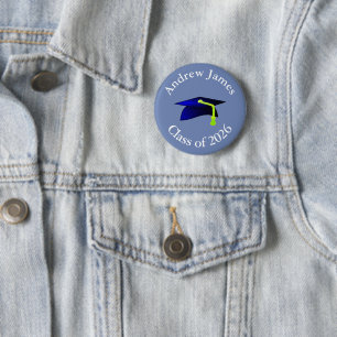 Bóton Redondo 5.08cm boné de formatura azul - classe 2020 - seu nome