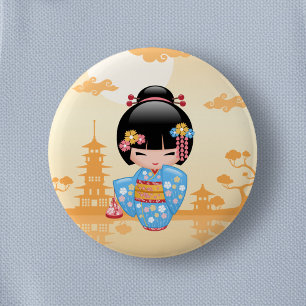 Bóton Redondo 5.08cm Boneca de Maiko Kokeshi - menina de gueixa
