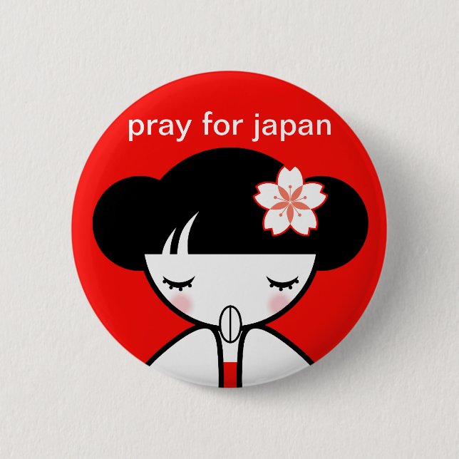 Bóton Redondo 5.08cm Boneca Kokeshi Reze pelo Japão (Frente)