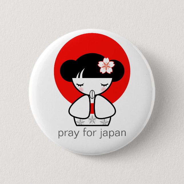 Bóton Redondo 5.08cm Boneca Kokeshi Reze pelo Japão (Frente)