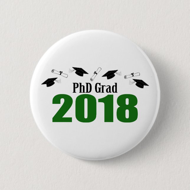 Bóton Redondo 5.08cm Bonés do formando 2018 do PhD e diplomas (verde) (Frente)