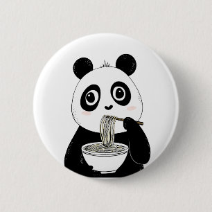 Bóton Redondo 5.08cm Bonita Panda Comendo Udon Noodles