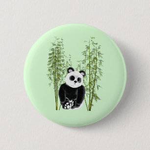 Bóton Redondo 5.08cm Bonita Panda Sentada no Botão Bamboo