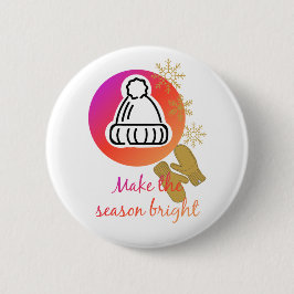 Bóton Redondo 5.08cm Bonito Chapéu e Mittens da temporada de inverno