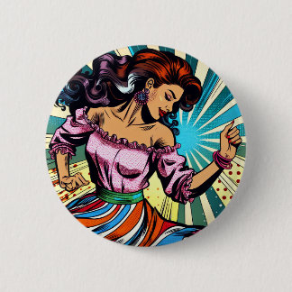Bóton Redondo 5.08cm Bonito dançando Salsa Pop Art