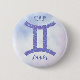 Bóton Redondo 5.08cm Bonito Símbolo de Astrologia Gemini Roxo Personali
