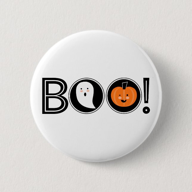 Bóton Redondo 5.08cm Boo! Botão Pinback do Halloween (Frente)