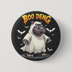 Bóton Redondo 5.08cm Boo Deng Ghost Baby Pygmy Hippo Moo Deng Halloween