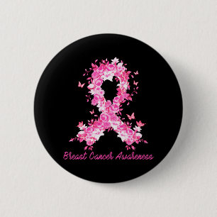Bóton Redondo 5.08cm Borboleta cor-de-rosa com consciência do Cancer