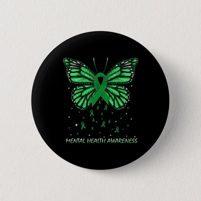 Bóton Redondo 5.08cm Borboleta de Consciência da Saúde Mental (Frente)