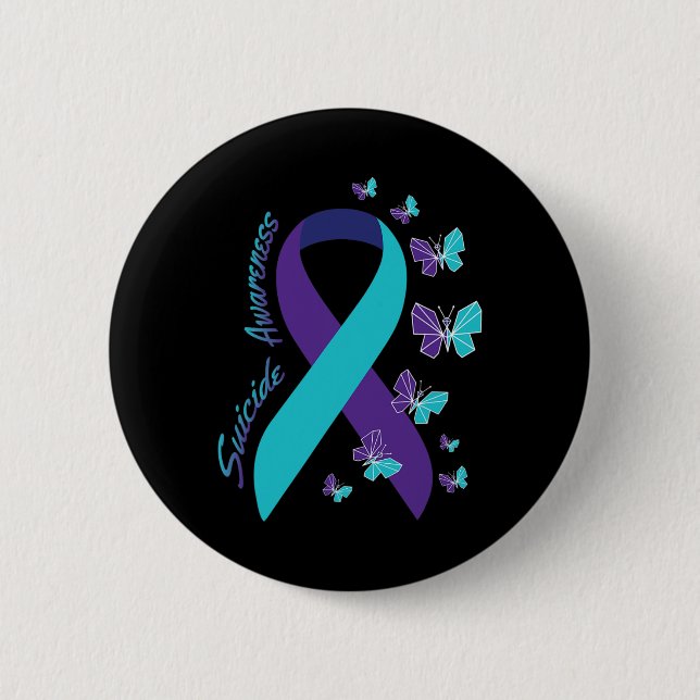 Bóton Redondo 5.08cm Borboleta de Fita Suicídio Sensibilização para a S (Frente)