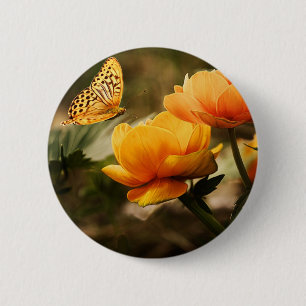 Bóton Redondo 5.08cm Borboleta Laranja e Flores