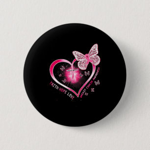Bóton Redondo 5.08cm Borboleta Rosa Cruza Fé Esperança Amor Cancer