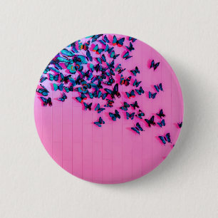 Bóton Redondo 5.08cm Borboletas Azul Rosa Bonito