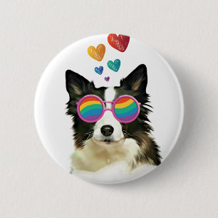 Bóton Redondo 5.08cm Border Collie Cachorro com Corações Dia dos Namor