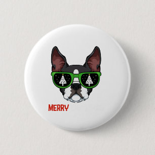 Bóton Redondo 5.08cm Boston Terrier Christmas Pajama Dog Sunglass X-M