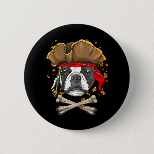 Bóton Redondo 5.08cm Boston Terrier Dog Pirate Jolly Roger Flag