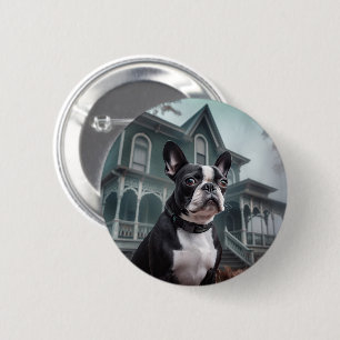Bóton Redondo 5.08cm Boston Terrier Halloween Assustador