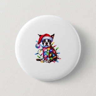 Bóton Redondo 5.08cm Boston Terrier Natal Ilumina Papai Noel Amor