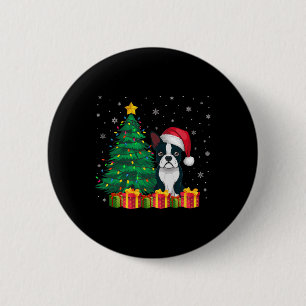 Bóton Redondo 5.08cm Boston Terrier Santa Hat, Luz de Natal, Cão