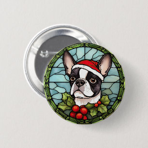 Bóton Redondo 5.08cm Boston Terrier Vidro Colorido Natal