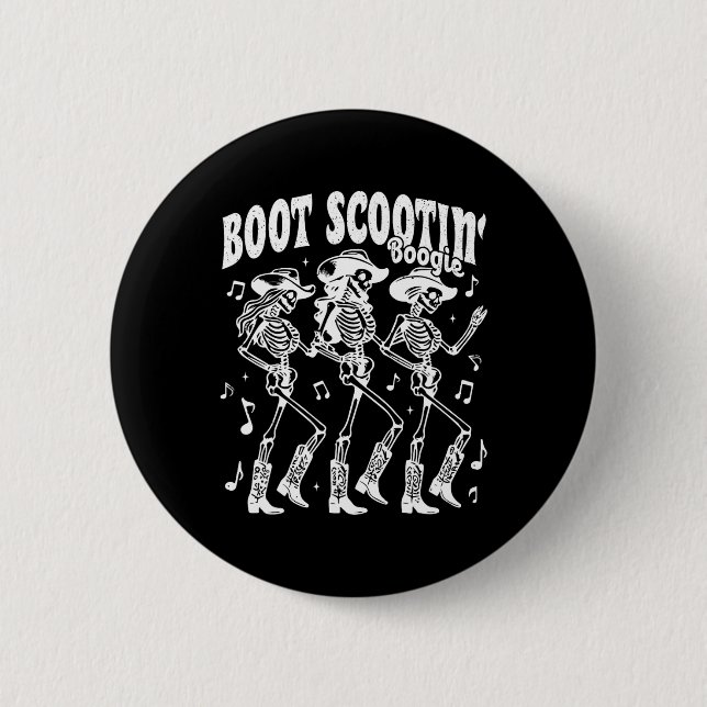 Bóton Redondo 5.08cm Bota Scootin 'Boogie Retro Ocidental Esqueleto Dan (Frente)