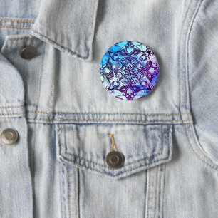 Bóton Redondo 5.08cm Botão Abstrato de Mandala azul e roxo