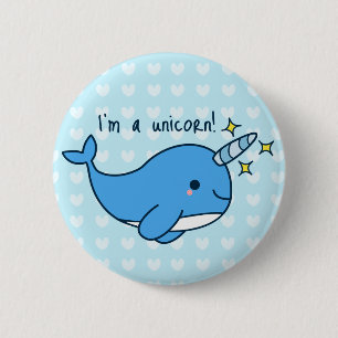 Bóton Redondo 5.08cm Botão adorável de Kawaii Narwhal