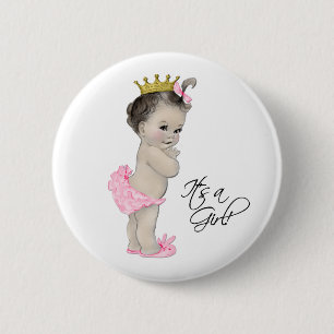 Bóton Redondo 5.08cm Botão Adorável Princesa Rosa É uma Menina