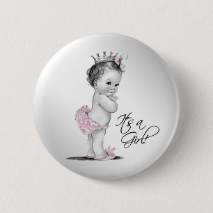 Bóton Redondo 5.08cm Botão Adorável Princesa Rosa É uma Menina