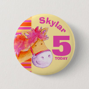 Bóton Redondo 5.08cm Botão amarelo cor-de-rosa do 5o aniversário do