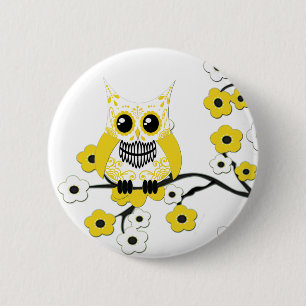 Bóton Redondo 5.08cm Botão amarelo da coruja das flores de cerejeira