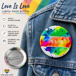 Bóton Redondo 5.08cm Botão Arco-íris Aquarela Orgulho LGBTQ+