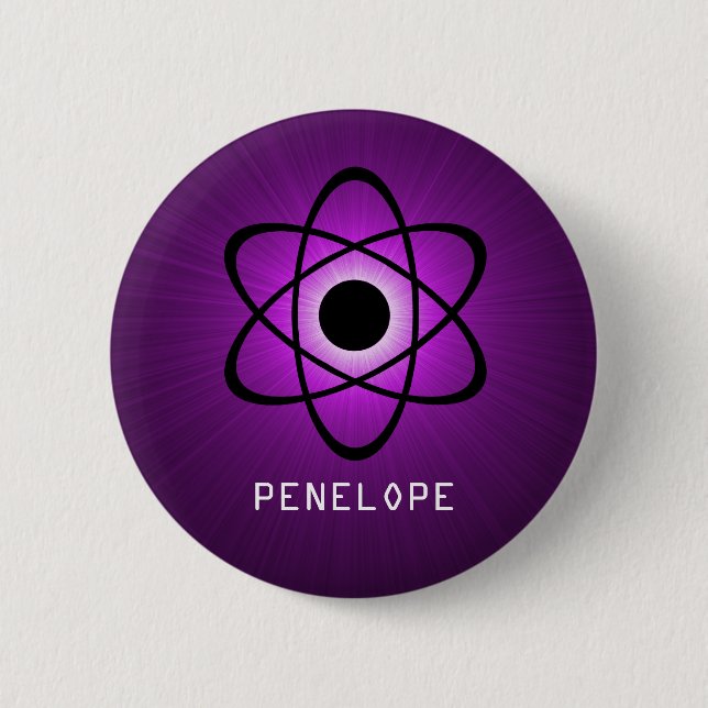 Bóton Redondo 5.08cm Botão Atômico Nerdy, Roxo (Frente)