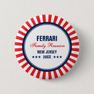 Bóton Redondo 5.08cm Botão Azul Branco Vermelho da Reunião da Família P