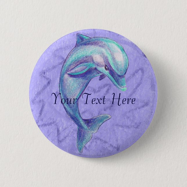 Bóton Redondo 5.08cm Botão azul do golfinho (Frente)