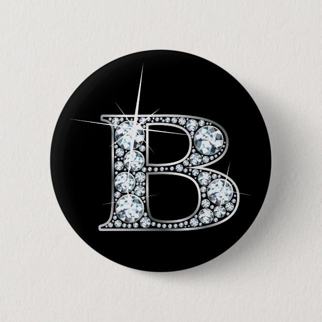 Bóton Redondo 5.08cm Botão "B" Diamond Bling (Frente)