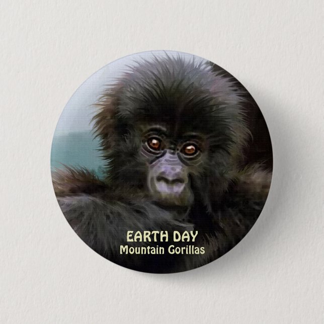 Bóton Redondo 5.08cm Botão Baby Mountain Gorilla EARTH DAY (Frente)