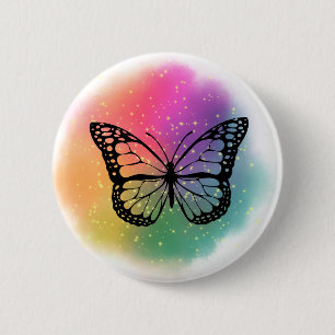 Bóton Redondo 5.08cm Botão Borboleta Aquarela