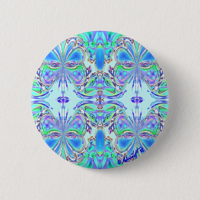 Bóton Redondo 5.08cm Botão "Borboleta Azul Mandala" (Frente)