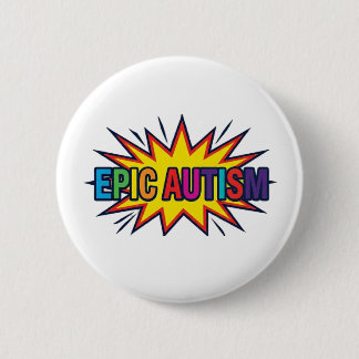 Bóton Redondo 5.08cm Botão Branco com Explosão de Estrela de Autismo Ép