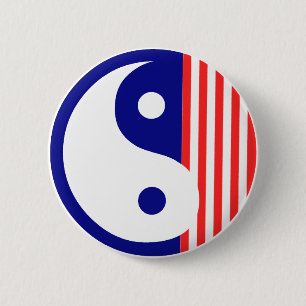 Bóton Redondo 5.08cm Botão branco e azul vermelho de Yin Yang