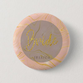 Bóton Redondo 5.08cm Botão Bride Glitter de Agato de Marble Dourado ros