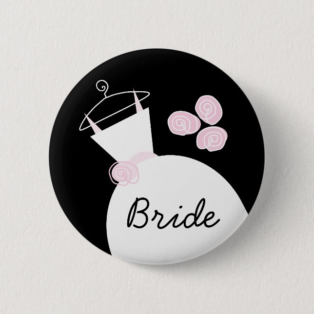 Bóton Redondo 5.08cm Botão 'Bride' Rosa de Casamento preto (Frente)