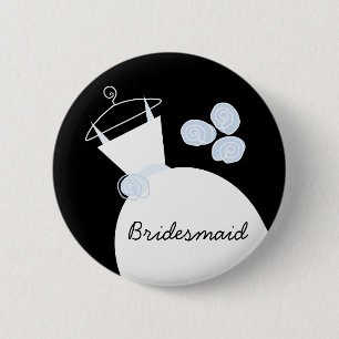 Bóton Redondo 5.08cm Botão 'Bridesmaid' Azul de Casamento preto