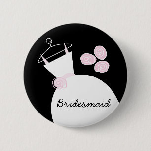 Bóton Redondo 5.08cm Botão 'Bridesmaid' Rosa de Casamento preto