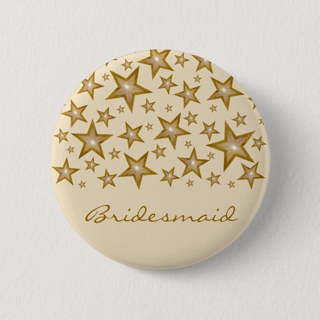 Bóton Redondo 5.08cm Botão 'Bridesmaid' Stars "Dourado" creme (Frente)
